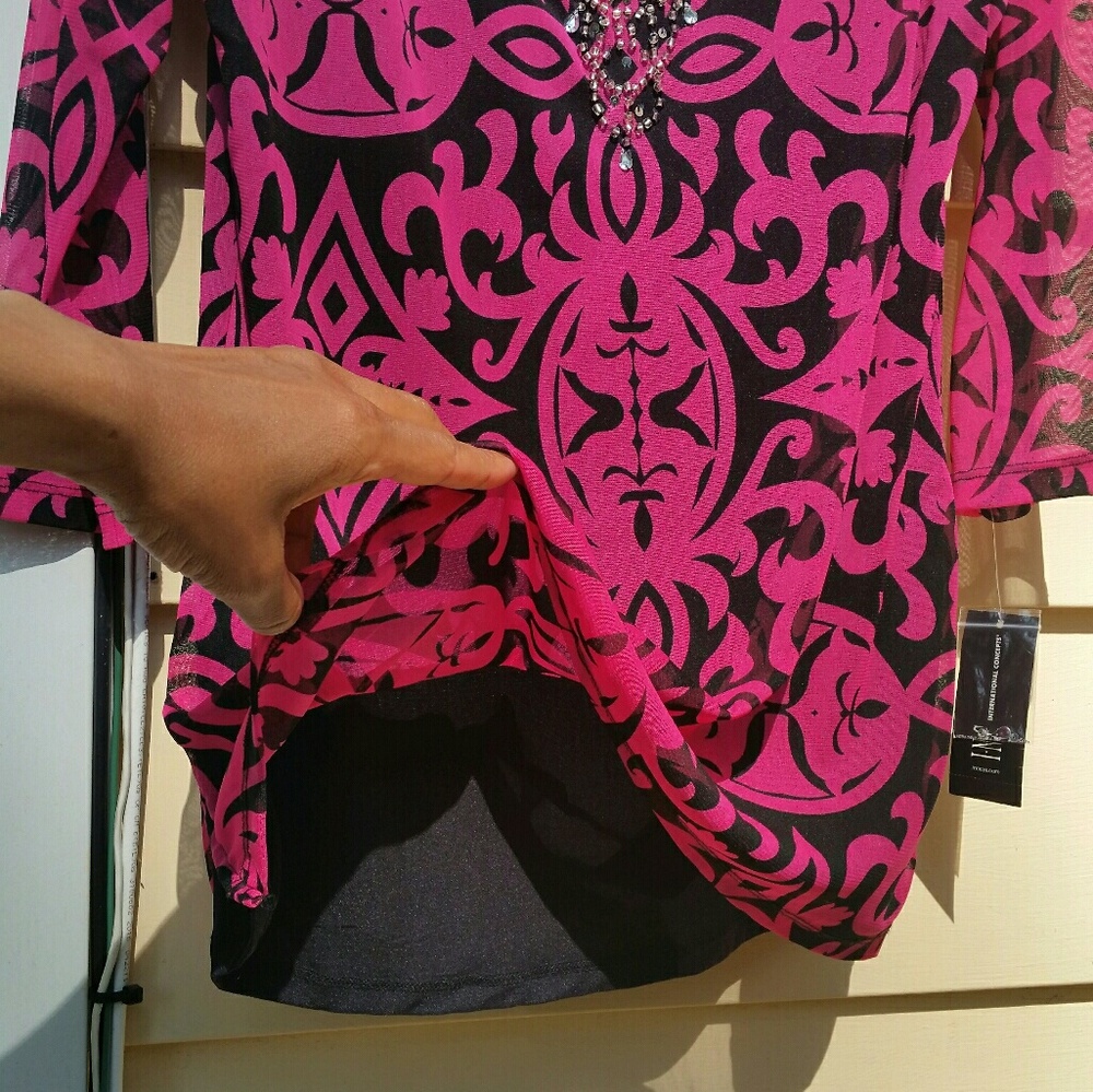 Women's INC Fushia/Black Quarter Sleeve Top - Picture 4 of 6